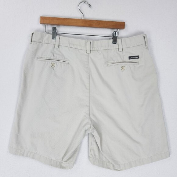 Eddie Bauer Shorts Men 40 Off White Cream Flat Front Chino Cotton Classic Casual - Picture 11 of 16